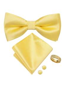 Set Dasi Kupu-Kupu Kuning Hangat Pria 5 Buah dengan Sapu Tangan Saku, Manset & Cincin, Aksesori Leher Ceria untuk Pernikahan, Prom, Pesta dan Acara Keluarga, Hadiah Kasual - Kuning - View 1