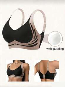 4 Pcs Women's Color-Blocked Sports Bra Set, Women's Wire-Free Bra, Women's Bra, Strong Push-Up Seamless Bra, Women's Underwear - 彩色 - 查看 7