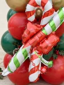 52pcs/22pcs/19pcs/10pcs/2pcs Christmas Theme Balloon Set, Red Nose Reindeer, 3D Standing Deer, Mini Gingerbread Man, 22 Inch Red & Gold Gift Box, Red Star/Round Balloons, Red & White / Red & Green Striped Candy Cane Balloons, New Year 2027 Table / Tabletop - View 10