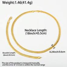 2pcs Fashionable And Luxurious Italian 750 18K Gold-Plated Copper Necklace Copper Bracelet Suitable For Men Women Daily Wear Classic Couple Jewelry - Gold - View 8