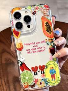 1 pieza Funda de teléfono minimalista personalizada con eslogan de fruta de verano y patrón de vino, TPU transparente con airbag amortiguador, anti-caída y anti-huellas, compatible con iPhone 16/16Pro/16Plus/15/15ProMax/15Pro/11/12/13/14ProMax/11Pro/11ProMax/12Pro/12ProMax/13Pro/13ProMax/14Pro/14ProMax, carcasa blanda premium creativa 17Air - Multicolor - Ver 1