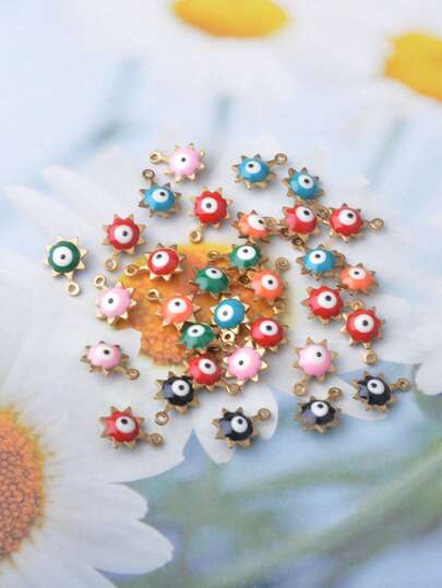 20pcs Copper Double-Sided Oil-Drip Evil Eye Charms, Mini Colorful Pendants For Women's Necklace, Bracelet, Bag, Earrings, Jewelry Accessories