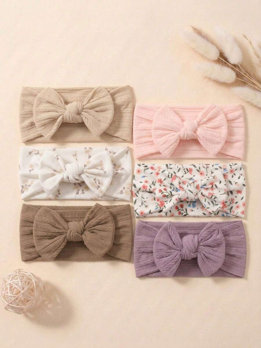6PCS Summer Dopamine Style Newborn Candy Color Bow Baby Headband Set Suitable For Daily Use In All Seasons - Multicolor - View 1