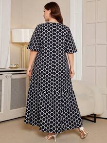 DEARCASE Plus Size Geometric Print Long Dress, Suitable For Commuting Vacation Elegant Black Summer - Black - View 2