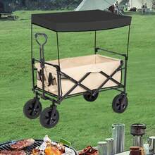 Universal Wagon Cart Awning Canopy Attachment, Water Resistant Oxford Fabric Sun Shade Cover, Easy Install Foldable Shade Top Fits Most Garden Trolley, Outdoor Sun Accessory For Camping Picnic Beach Backyard - Black - View 2