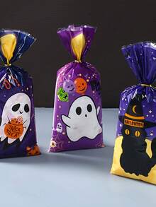 50/25pcs/1pc-Halloween Gift Bags, 5 Designs, Featuring Skull, Ghost, Black Cat And Pumpkin Prints, Halloween Party Supplies, Halloween Trick Or Treat Party Supplies, Halloween Decorations, Suitable For Packaging Cookies, Candies, Nougat And Small Snacks - Multicolor - View 7