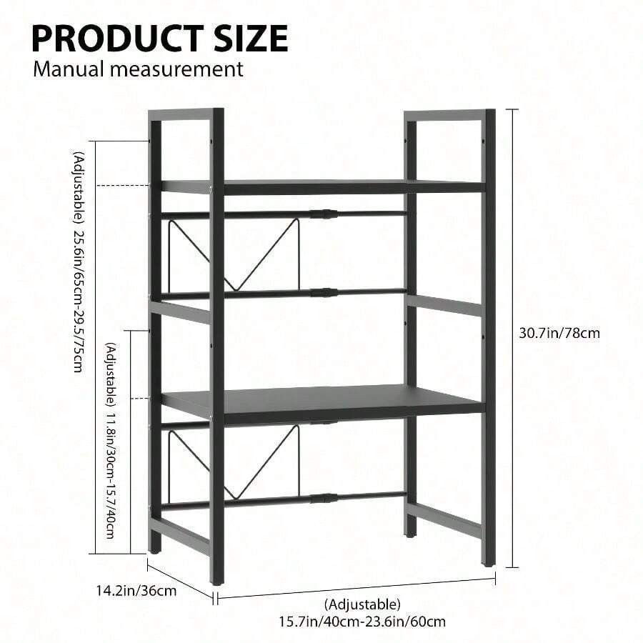 3 Tier Expandable Microwave Oven Rack Stand Storage Kitchen Corner Shelf Hold Expandable Rack Stand Storage Corner Holder Kitchen Microwave Oven Shelf With 6 Hooks, Standing Shelf - 3 Tier - View 1