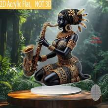 2D Flat Acrylic Printed African Woman With Large Earrings Decorative Piece, Suitable For Indoor Room, Coffee Table, Restaurant Decor - E - View 3