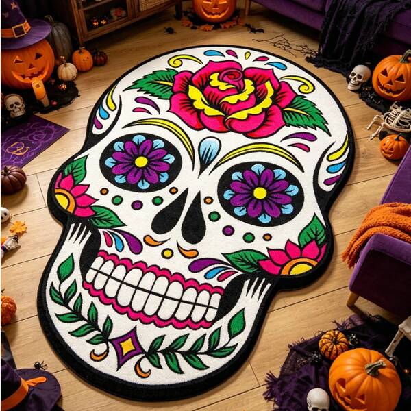 1pc Skull Pattern Floor Mat, Large Rug, Welcome Mat, Carpet, Floor Mat, Outdoor Door Mat, Kitchen Rug, Home Decor, Front Door Mat, Area Rug, Outdoor Mat, Home Decor, Area Rug, Garden Rug, Washable Carpet