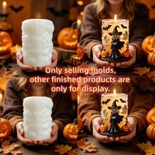 Aromatherapie-Kerzen-Silikonform mit Hexe, Kürbis, Geist und Fledermaus, schöne Magier-Halloween-Themen-Kerzenform, prachtvolle Hexe Relief-Harz-Gips-Form, Zement-Beton-Ton-Form, Heimdekoration, Halloween-Geschenk - A - Übersicht 5