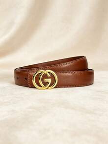 43 Inch Women's PU Faux Leather Decorative Thin Waist Belt With Gold Metal Buckle, Versatile For Commuting, Suits, Dresses, Wide Leg Pants, Available In Black / Brown / Burgundy / Beige - Multicolor - View 3