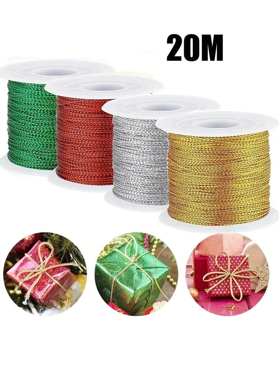 20米金屬色亮片繩,耐用聚酯纖維手工繩,適用於DIY珠寶、聖誕裝飾和禮物包裝,易於塑形與彎曲,完美搭配各種手鍊、耳環、項鍊及其他珠寶 - 款D - 查看 1
