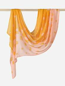 1 pezzo Foulard da donna con stampa geometrica digitale a blocchi di colore giallo, leggero, protezione solare, versatile e alla moda, adatto per l'uso quotidiano in estate - Multicolore - Visualizzare 4