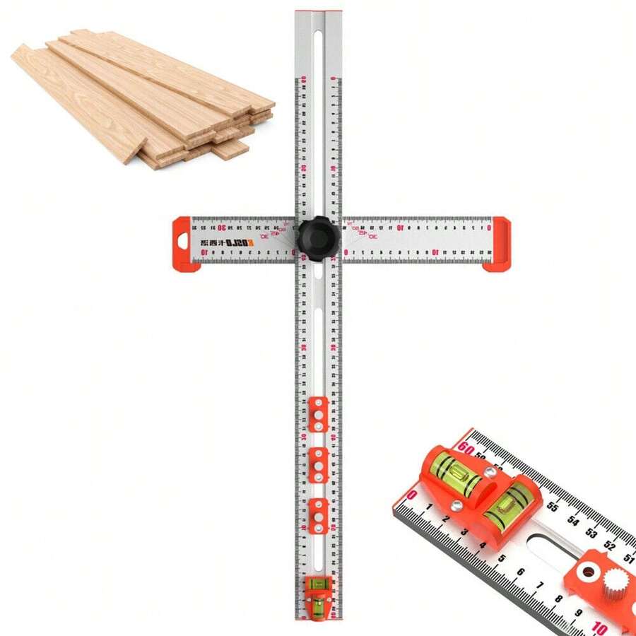 65cm Aluminum Alloy T-Square Woodworking Ruler, 4-In-1 Multi-Angle Measuring & Drilling Positioning Tool For Carpentry Cabinet Hole Layout, Precision Drafting - 65*5cm - View 1
