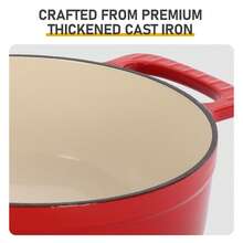 7.5QT Gradient Red Enamel Cast Iron Cooking Pot With 2 Silicone Heat Resistant Gloves For Stewing, Braising & Daily Home Cooking - View 6