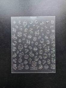 1件装银白星月眼妆教程！暖棕色底妆搭配银白星月贴纸，散发自然冷调光泽，神秘又不失温柔，适合所有眼型，易于上手，不挑剔，轻松打造精致的INS风日常妆容或特殊场合妆容，瞬间提升气场。Y2K、面部闪粉、嘉年华、面部贴纸、3D贴纸、面部宝石、装饰贴纸 - 彩色 - 查看 6