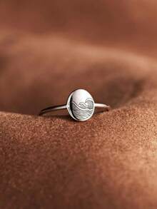 Simple Sea Wave Rings Engraved Oval Rings For Women Copper Minimalist Finger Ring Birthday Gift Jewelry - Silver - View 4