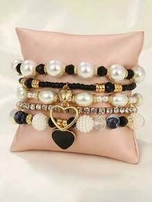 5pcs/Set Handmade Beaded Bohemian Style Fashion Heart-Shaped Bracelets, Suitable For Children And Teenagers - Style 5 - View 2