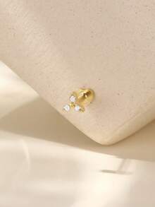 1pc 925 Sterling Silver Tiny Clover Zirconia Nose Stud, Flat Back Hypoallergenic Piercing Jewelry, Nose Ring Earring, Unisex For Daily Casual Wear - Gold - View 2