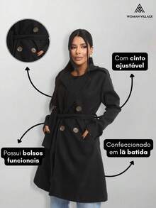 Women's Overcoat, Elegant, Fitted Winter La Batida Style - 黑色 - 查看 7
