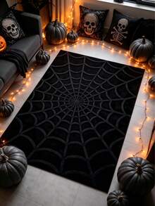 1pc Black Spider Web Pattern Doormat, Rug, Home Decor, Area Rug, Outdoor Mat, Bedroom Carpet, Washable Carpet, Halloween Gift - Multicolor - View 3