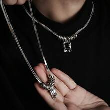 Collar de doble capa de acero de titanio para hombre - Negro - Ver 3