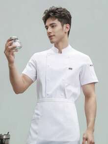 New Chef Uniform Short Sleeve Premium White Breathable Mesh Unisex High-End Hotel Kitchen Western Restaurant Fast Food BBQ Bakery Coffee Shop Apparel - White - View 1