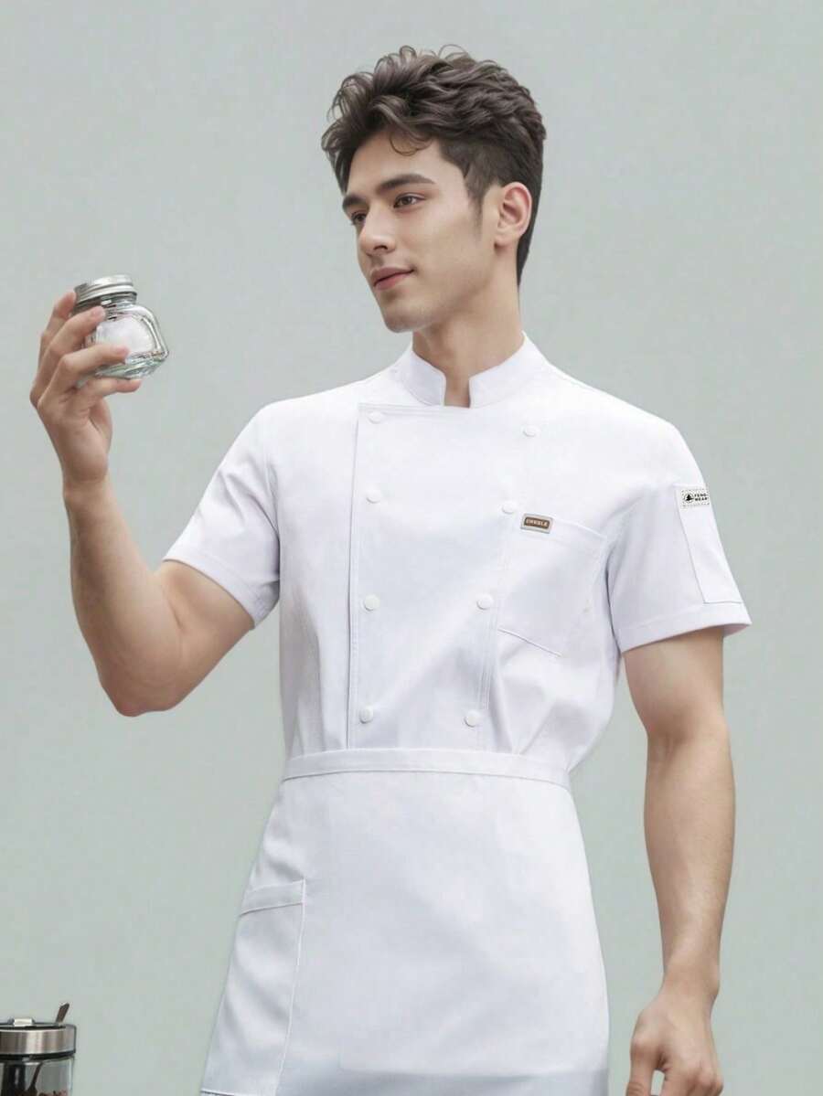 New Chef Uniform Short Sleeve Premium White Breathable Mesh Unisex High-End Hotel Kitchen Western Restaurant Fast Food BBQ Bakery Coffee Shop Apparel - White - View 1