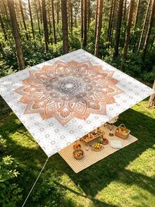 1 pieza Toldo de exterior reforzado impermeable y resistente al sol con patrón bohemio de flor mandala degradada verde para jardín patio y playa con cuerda gratis (marco no incluido) - A - Ver 2