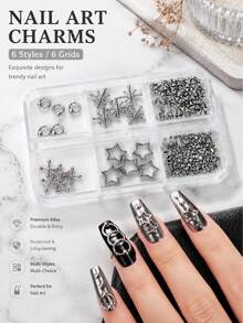1 Caixa de Decorações de Arte de Unhas Góticas, Decorações de Arte de Unhas Góticas Punk, Decorações de Arte de Unhas Y2K, Acessórios de Arte de Unhas DIY para Salão de Unhas, Suprimentos de Arte de Unhas, Encantos de Unhas - Multicolorido - Visão 2