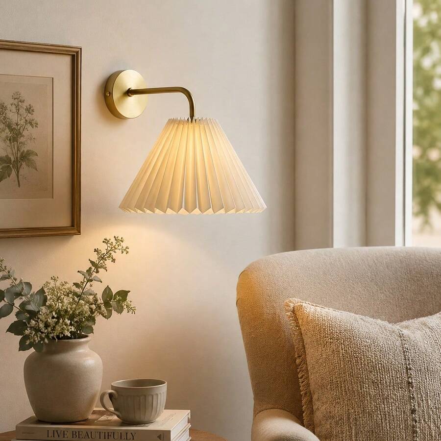 1/2pcs, Nordic Pleated Wall Lamp, Artistic Decorative Ambient Light, E27 Lamp Holder, Hard-Wired Connection, Bedroom, Study, Corridor Lighting, Hotel & Homestay Bedside Lamp, Living Room Backdrop Wall Decor Light (Bulb Not Included) - Multicolor - View 1