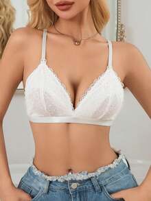 Hart & Haze Maternity Solid Color Lace Trim Nursing Bra Without Padding Maternity - White - View 4