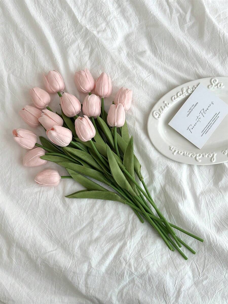 3pcs Artificial Tulip Flowers Home Decor Ornaments Fake Flowers For Living Room Bedroom Decoration - Dusty Pink - View 1