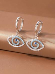 1 Pair Vintage Gold & Silver Dual Color Turquoise Blue Rhinestone Evil Eye Hollow Rhinestone Stud Earrings For Women, Versatile Vacation Jewelry - Evil Eye - View 11