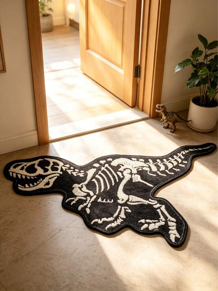 1 Adet Dinozor Fosili Desenli Dekoratif Halı, Kalınlaştırılmış Peluş Halı, Yatak Odası Dekoru, Küçük Halı, Ev Dekoru - Çok renkli - Görünüm 1