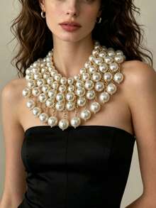 ZHENGHEN Y2K Style Exaggerated Pearl Choker - Sexy Bold Pearl Strand Necklace, Suitable For Festive Attire And Formal Occasions - White - View 3