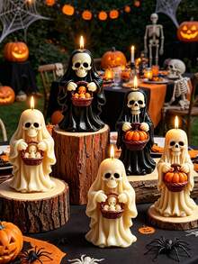 1 pièce Moule à bougie en silicone en forme de citrouille et de crâne d'Halloween, moule en résine de plâtre pour l'aromathérapie en forme de crâne d'Halloween, outil DIY fait main flexible, facile à démouler et réutilisable, décoration de bureau et de maison, cadeau fait main pour Halloween, Thanksgiving, Noël et la saison des récoltes - A - Voir 1