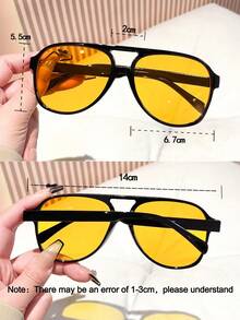 1pc Women's Fashion Double Bridge Retro Aviator Glasses, Suitable For Daily Wear, Beach, Vacation - Yellow - View 5