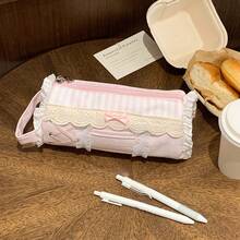 Large Capacity Portable Lace Edge Pencil Case, Suitable For Organizing Stationery At School, Office Or Home, Keeps Desktop Tidy, Ideal Gift Choice For Back To School Season Or New Year - Multicolor - View 4