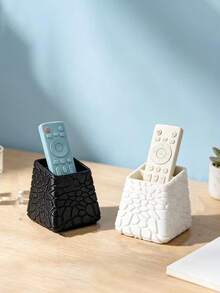 1pc Geometric Cracked Remote Control Storage Box, 2-Slot Remote Holder, Decorative Ornament, Suitable For Living Room, Bedroom, Desk To Store Remote Controls And Stationery. Pen Holder, Dorm Storage, Home Decor, Ideal Housewarming Gift Choice - Multicolor - View 2