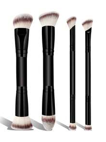 2/4 Peças Conjunto de Pincéis de Maquiagem Profissionais de Duas Pontas, Pincel de Contorno, Pincel de Blush, Pincel de Pó, Pincel de Sombra, Pincel de Corretivo, Pincel de Iluminador, Pincel de Esfumar. Cerdas de Fibra Macia, Portátil para Uso em Viagens, Presente Perfeito para Mulheres e Meninas. Conjunto de Pincéis de Maquiagem, Kit de Ferramentas de Pincéis de Maquiagem, Conjunto Completo de Ferramentas de Maquiagem, Conjunto de Presente de Pincéis de Maquiagem - Preto - Visão 7