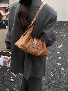 1件時尚簡約百搭PU材質女款單肩斜挎包，適合女性日常使用、旅行與度假 - 棕色 - 查看 6