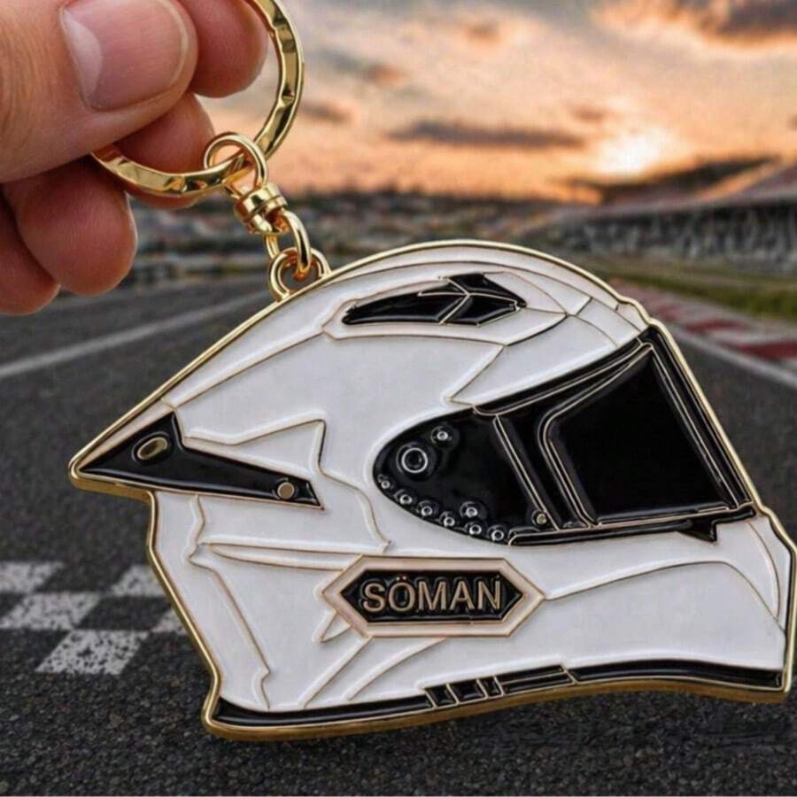1pc Alloy Motorcycle Helmet Shaped Keychain Bag Charm Gift For Back To School, Halloween, Thanksgiving, Christmas - Multicolor - View 1