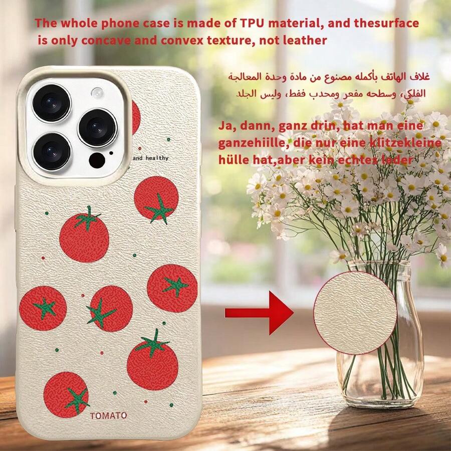[24h Shipping From DE/FR/ES]Apple 17 16 15 Promax  21 22 23 24 25 26 Ultra Galaxy Phone Case - Factory Direct  For 17Promax 17AIR White Case With Lychee Pattern And Large Hole, Creative Tomato Pattern For 16Promax/15Pro/14Pro/13Promax 11/12/7/X/XR/XS Max Fashion Phone Case For Friends, Wife, Husband, Birthday, Easter - 圖片色1pcs - 查看 1
