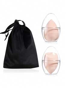 BS-MALL Enjoy Makeup Application Ultra Soft 2pcs Nude Makeup Sponges With Dust-Proof Breathable Transparent Egg Shell Packaging Black Velvet Drawstring Bag Premium Portable Travel Set - Apricot - View 1