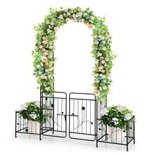 Garden Arch With Gate, Heavy Duty Metal Arbor With Planting Frame, Rustproof Trellis For Climbing Roses, Vines, Grapevines - Black - View 9
