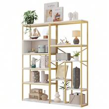 160 X 29.5 X 180 Cm Shelf In A Modern Minimalist Style, Steel Tube + MDF, Stable Rectangular Structure, Gold And White Color Scheme, Easy To Assemble And Clean, Gold + White - 金色 - 查看 1