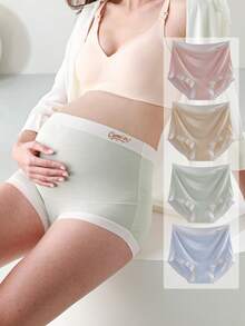 [4pcs/Pack]High Waist Maternity Panties For Early, Mid And Late Pregnancy, Belly Support, Color Block Letter Design, Comfortable Triangle Panties, Non-Binding - Multicolor - View 3