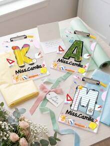 1pc Personalized Educator Clipboard, Durable HDPE Board With 26 Letters And Fun Stationery Elements, Suitable For Back To School And Year-End Classroom Stationery Gift, Ideal For Teachers, Teaching Assistants, Mentors, Lecturers, Coaches, Trainers, Administrative Staff And Office Workers - Multicolor - View 6