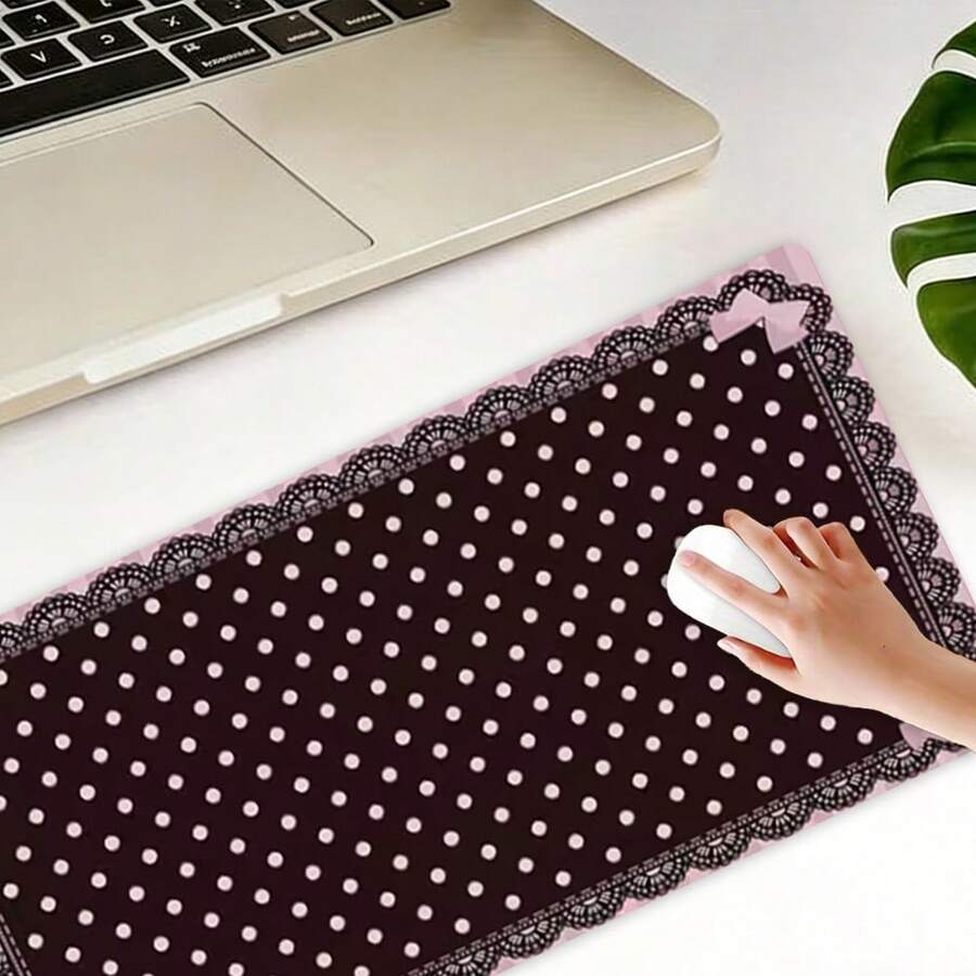 1pc Pink Polka Dot Non-Slip Extended Desk Mat & Mouse Pad - Soft Fabric Suitable For Office & Home Use, Rectangular Table Mat Compatible For Keyboard And Mouse, Computer Accessory For Home Office Decor - View 1
